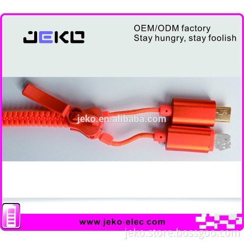 hot selling 80cm 2 in 1 zipper USB cable for Android & iphone 5/5s/6/6plus